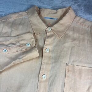 Tommy Bahama Mens XL Relax Button Down Shirt Orange 100% Linen Long Sleeve